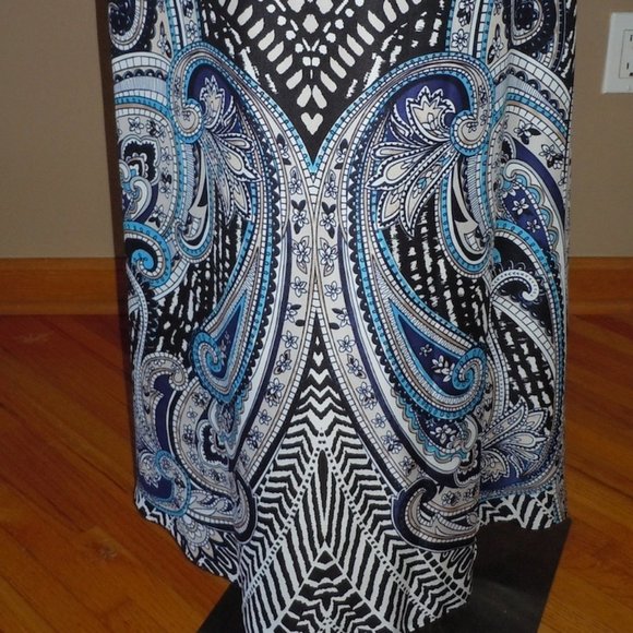 White House Black Market Sleeveless V-Neck Tribal Print HiLo Dress Sz 2 EUC $170 - Picture 9 of 14